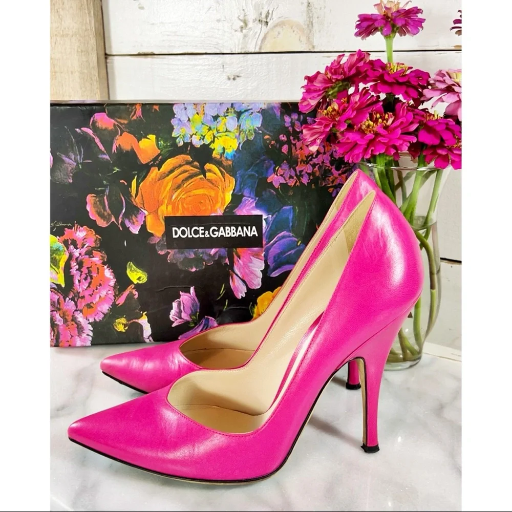 Dolce & Gabbana Hot Pink Leather Stiletto Pumps - Picture 3 of 7
